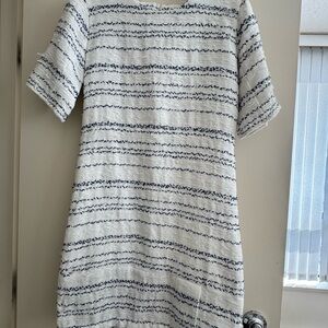 Striped Short Sleeve Textured Tweed Size Medium Dress